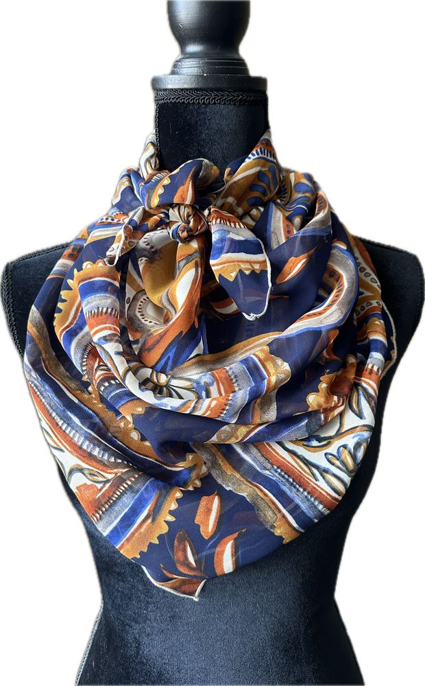 Rust Floral Paisley on Navy