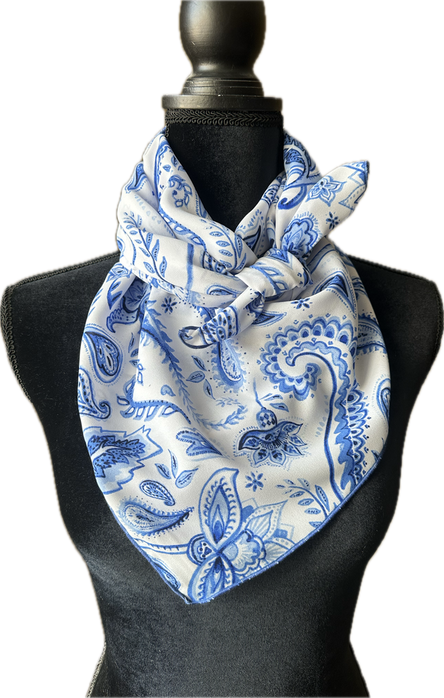 Blue Floral Paisley on White