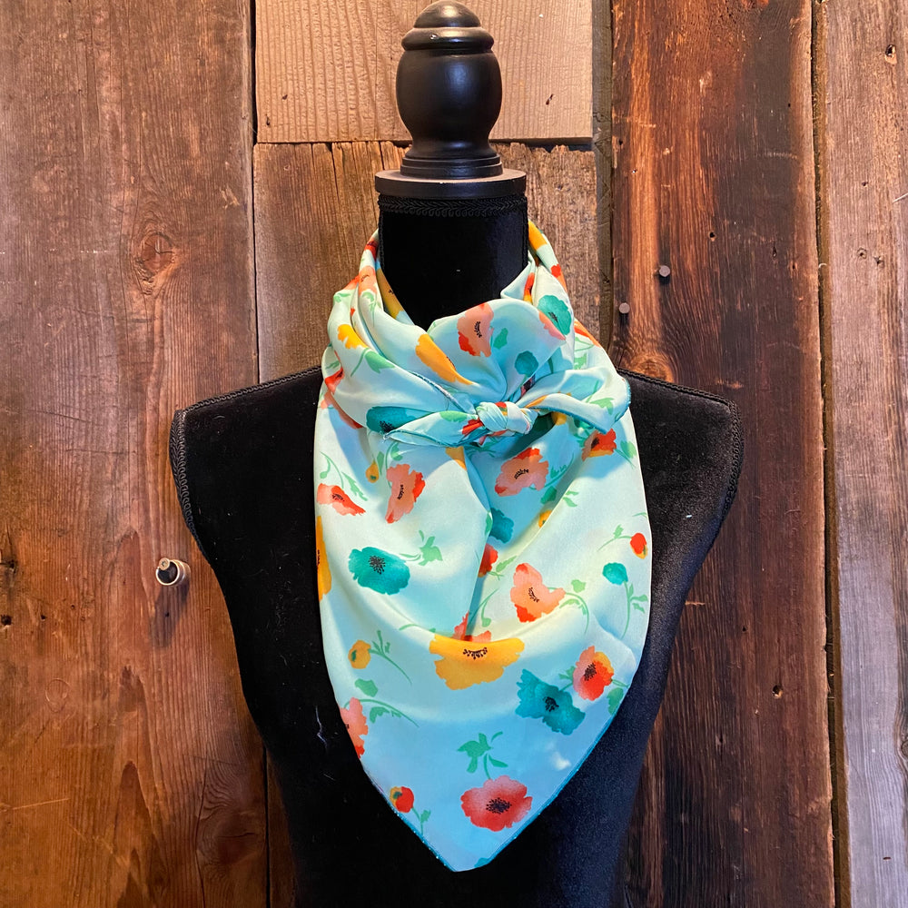 Yellow, coral, and teal floral on mint wooldobby
